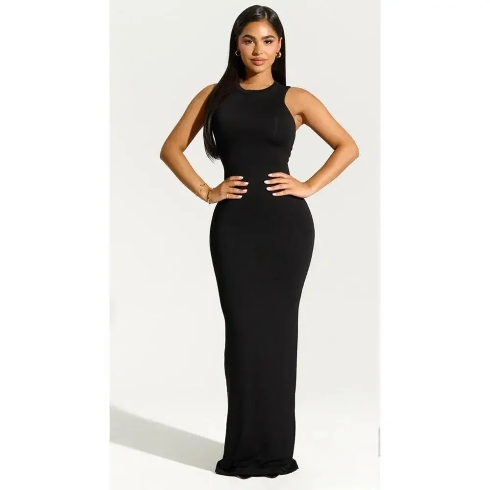 Women's Smooth Sleeveless Maxi Dress, Black / S by Naked Wardrobe